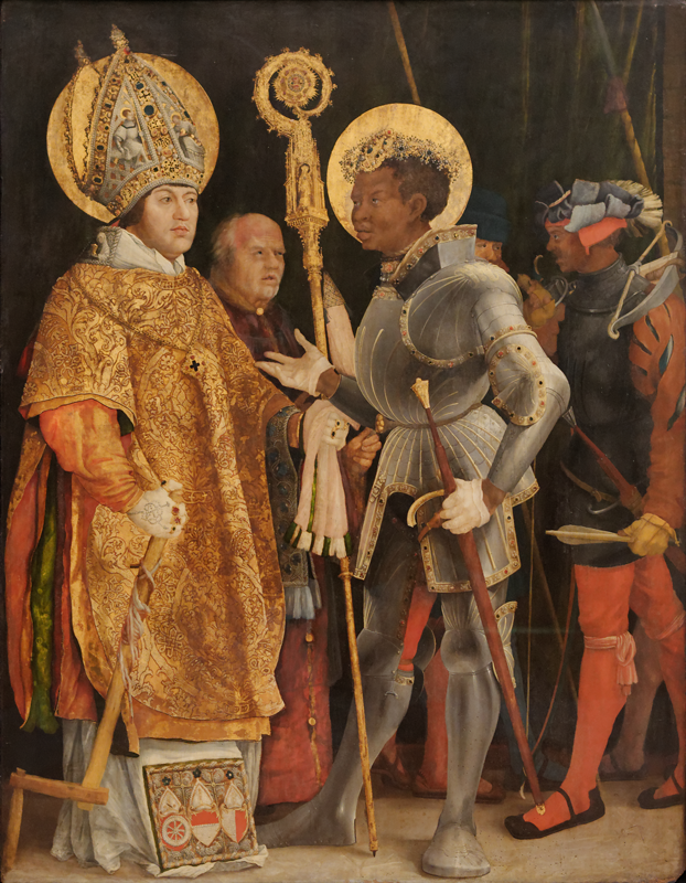 Painting by Matthias Grünewald (1470–1528) depicting the
              meeting of Saints Erasmus and Maurice.