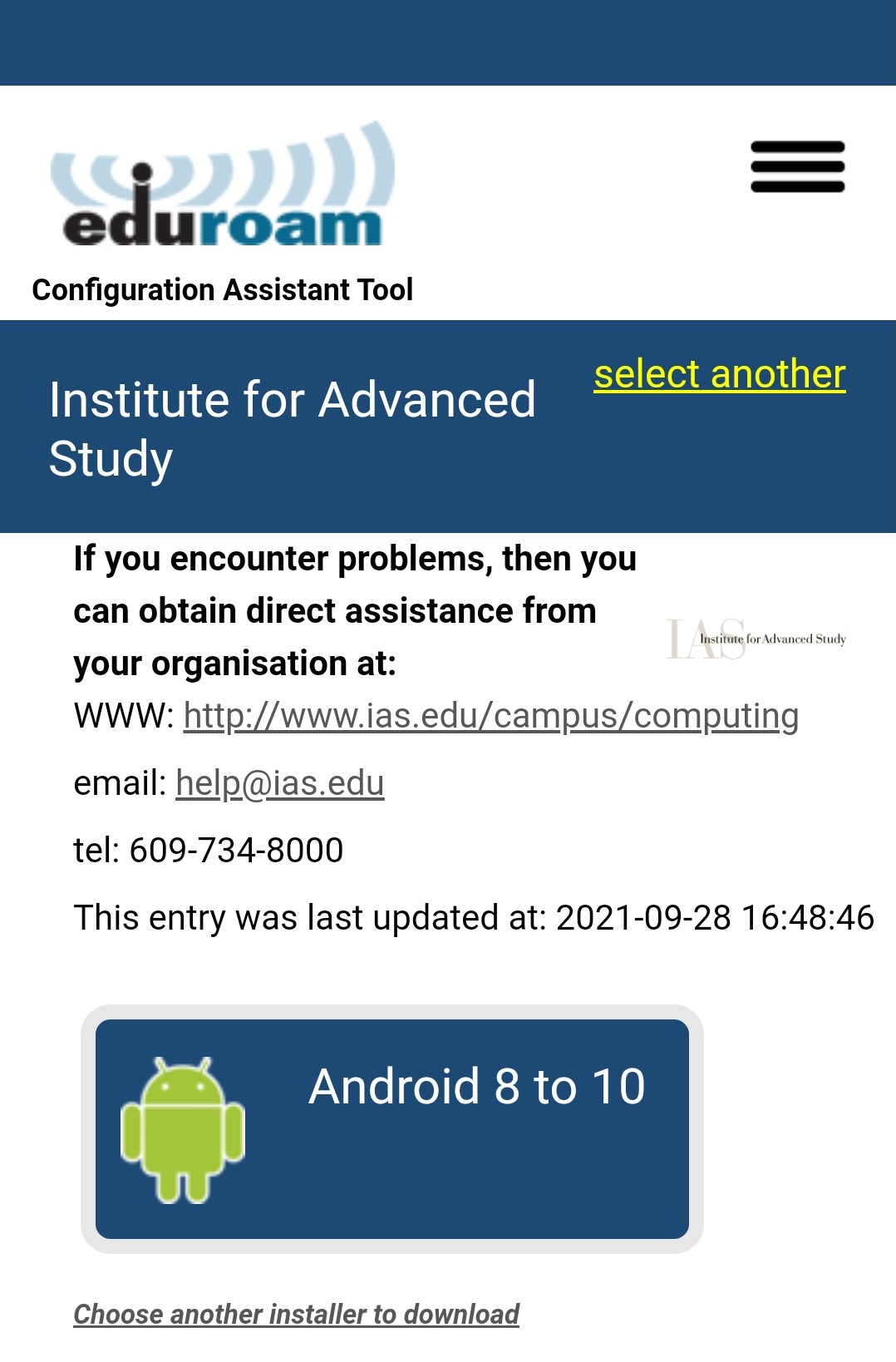 page to download IAS configuration tool for eduroam