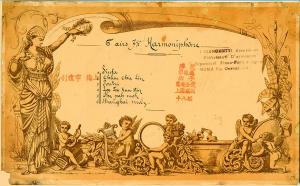 The original tune sheet, listing the song titles in nonstandard transliteration and in Chinese characters, of the Morris Museum's music box