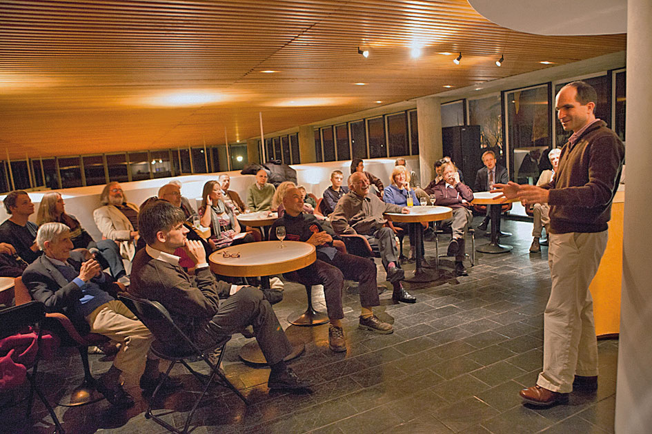 Tom Phillips speaking - photo by Bentley Drezner