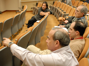 Four members of the Faculty of the Institute for Advanced Study have received the Fundamental Physics Prize. They are (from front to back) Professors Nathan Seiberg, Juan Maldacena, Edward Witten, and Nima Arkani-Hamed. (Photo Cliff Moore)
