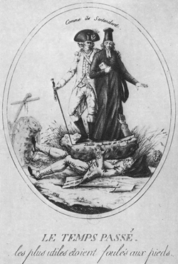A French print from 1789 depicting the past, with “the most useful people trampled under foot.”