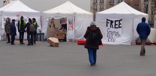 Photograph of protest site in Budapest