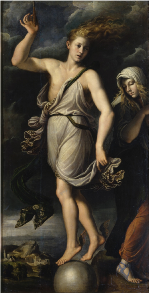 Girolamo da Carpi (1501–1556), Kairos and Penance, 1541, Dresden, Gemäldegalerie