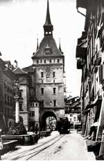 Time and motion: the old clock tower and an electrified trolley in Bern