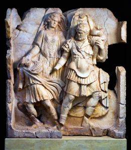 Figure 1. Aeneas, the son of Aphrodite and the founder of Rome, escapes from Troy in this relief panel in the Sebasteion (a building dedicated to imperial cult) at Aphrodisias (mid-first century C.E.).