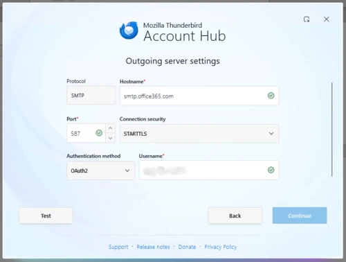 Outgoing manual configuration settings