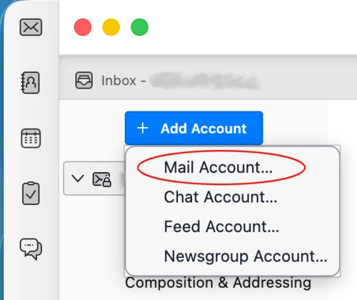 Red circle around Mail Account menu option