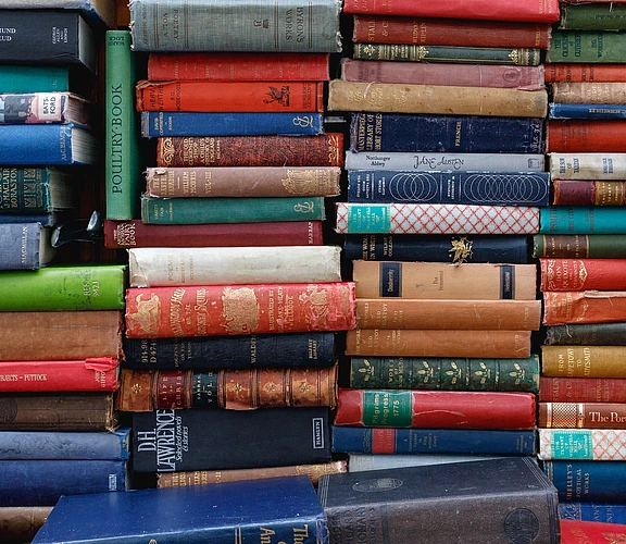 Stacked books.