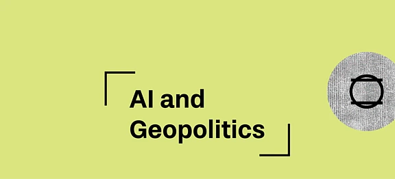 Hero image for AI and Geopolitics with icon of a circle with horizontal line top and botomm
