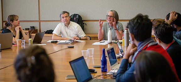 Didier Fassin and Wendy Brown mid-discussion with Summer Program participants.