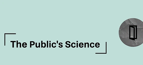 The Public's Science header image with circle icon with open door in middel
