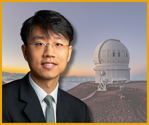 Sihao Cheng headshot with Canada France Hawaiʻi Telescope in background