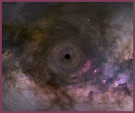 An illustration of a close-up look at a black hole drifting through our Milky Way galaxy.