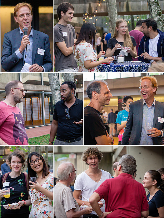 A collage of scholars enjoying the Welcome Day reception at IAS