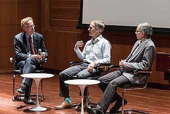 Robbert Dijkgraaf, Richard Zemel, and Sanjeev Arora in a panel discussion