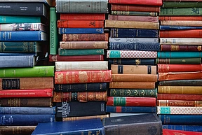 Stacked books.