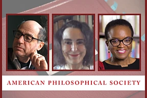 Michael Harris, Brigitte Bedos-Rezak, and Valerie Ann Smith with an APS banner