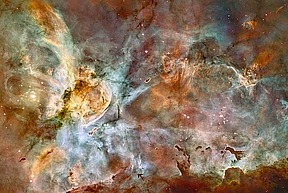 Hubble image of the Carina nebula showing the turbulent effects