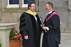 Laureation by Professor Igor Rivin (left), School of Mathematics & Statistics, for Professor Peter Sarnak (right), recipient of the Honorary Degree of Doctor of Science