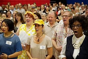 A rehearsal for David Lang’s “the public domain” in the gymnasium of Baruch College in Manhattan. The work received its premiere on Saturday at Lincoln Center.