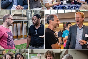 A collage of scholars enjoying the Welcome Day reception at IAS