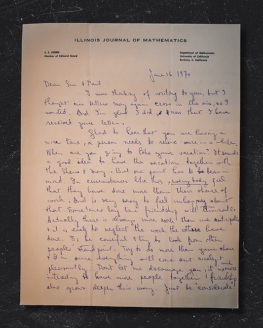 Shiing-Shen Chern Letter 1