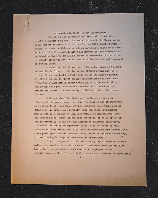 Shiing-Shen Chern Letter 2