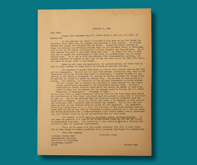 Weyl to Bohr letter