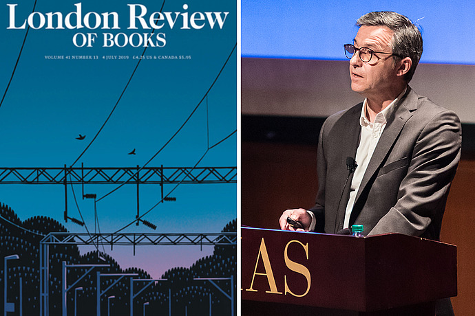 Didier Fassin lectures at the podium