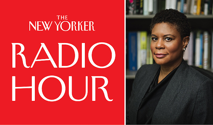 Portrait of Alondra Nelson with New Yorker Radio Hour Logo