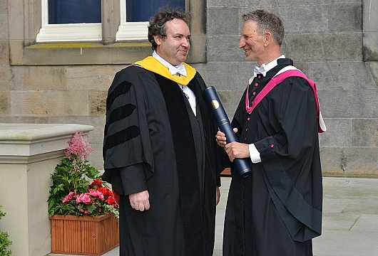 Laureation by Professor Igor Rivin (left), School of Mathematics & Statistics, for Professor Peter Sarnak (right), recipient of the Honorary Degree of Doctor of Science
