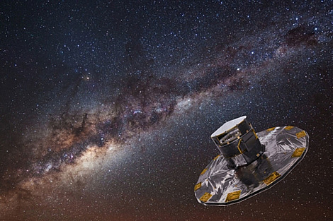 Artist's impression of the Gaia spacecraft, with the Milky Way in the background. Credit: ESA/ATG medialab; background image: ESO, S. BRUNIER