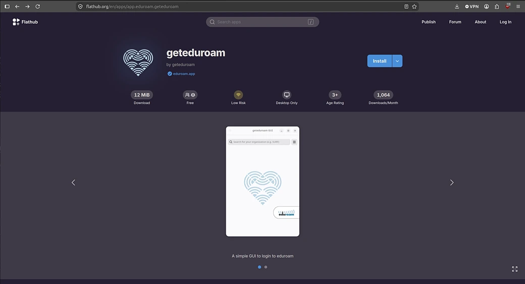 flathub geteduroam install page