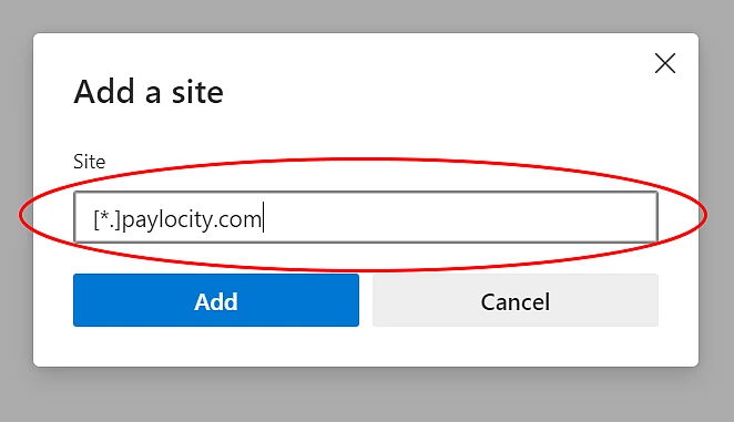 Edge Add Site URL