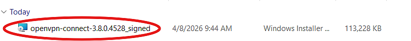 OpenVPN Windows client application shown in folder