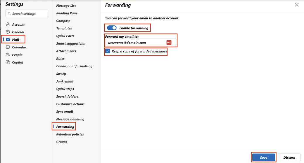 Outlook 365 - Forward Email Screen