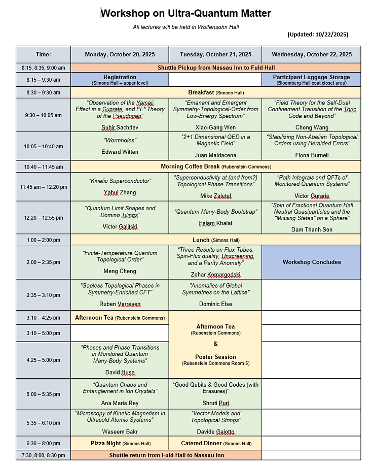 UQM Workshop Schedule October 2025