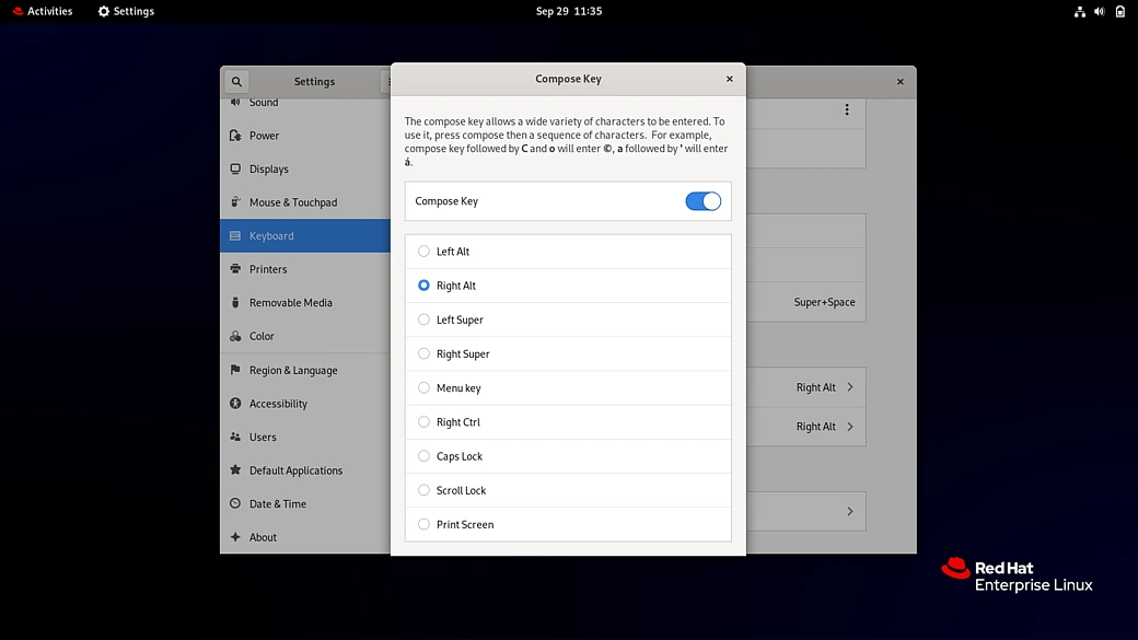 Image of the compose key setup dialog