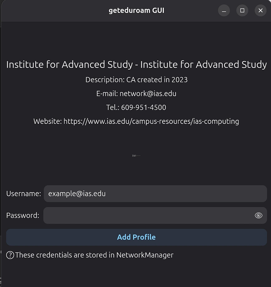 IAS Credentials in geteduroam Profile Install