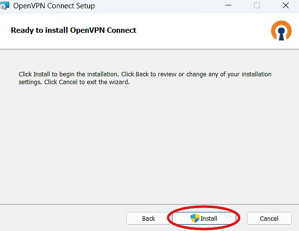 OpenVPN Setup Wizard requesting installation