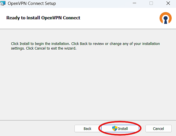 OpenVPN Setup Wizard requesting installation