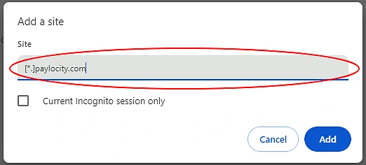 Chrome Add Site URL