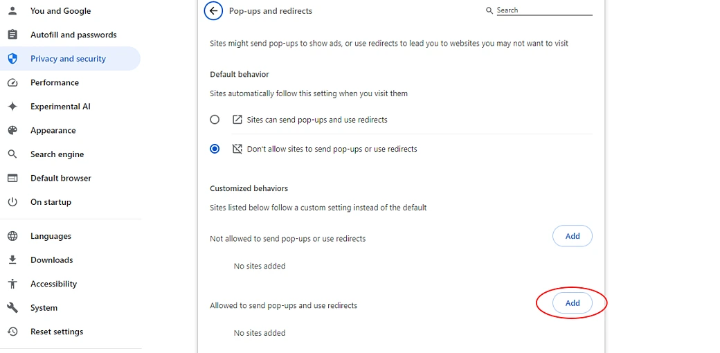 Chrome Pop-up Add