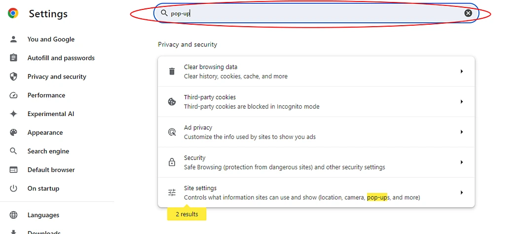 Chrome Settings Search