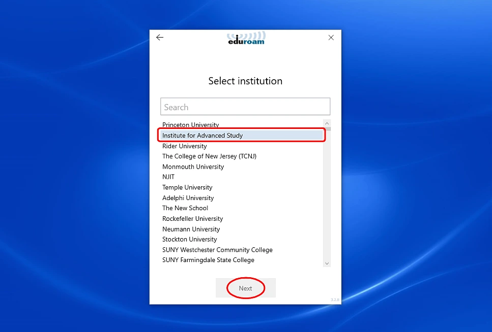 Selecting IAS wifi through eduroam