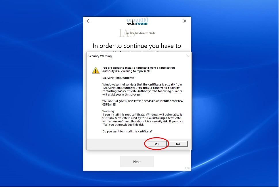 Accepting the security warning