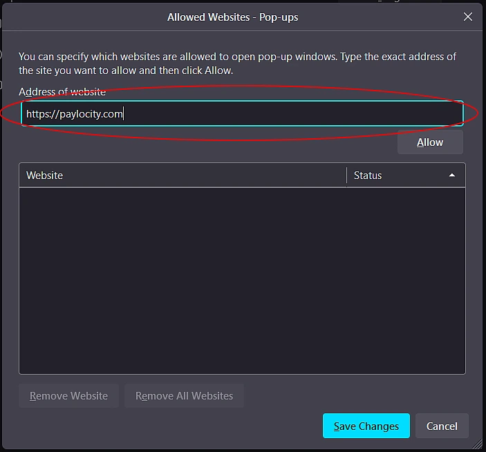 Firefox Add Site URL