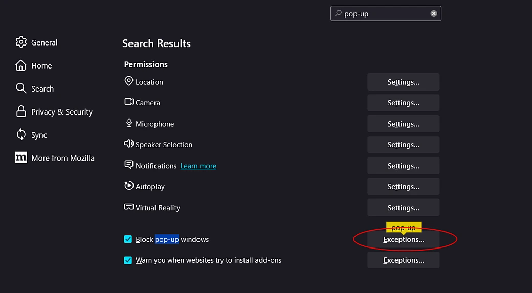 Firefox Exceptions