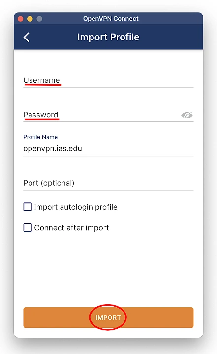 enter username and password